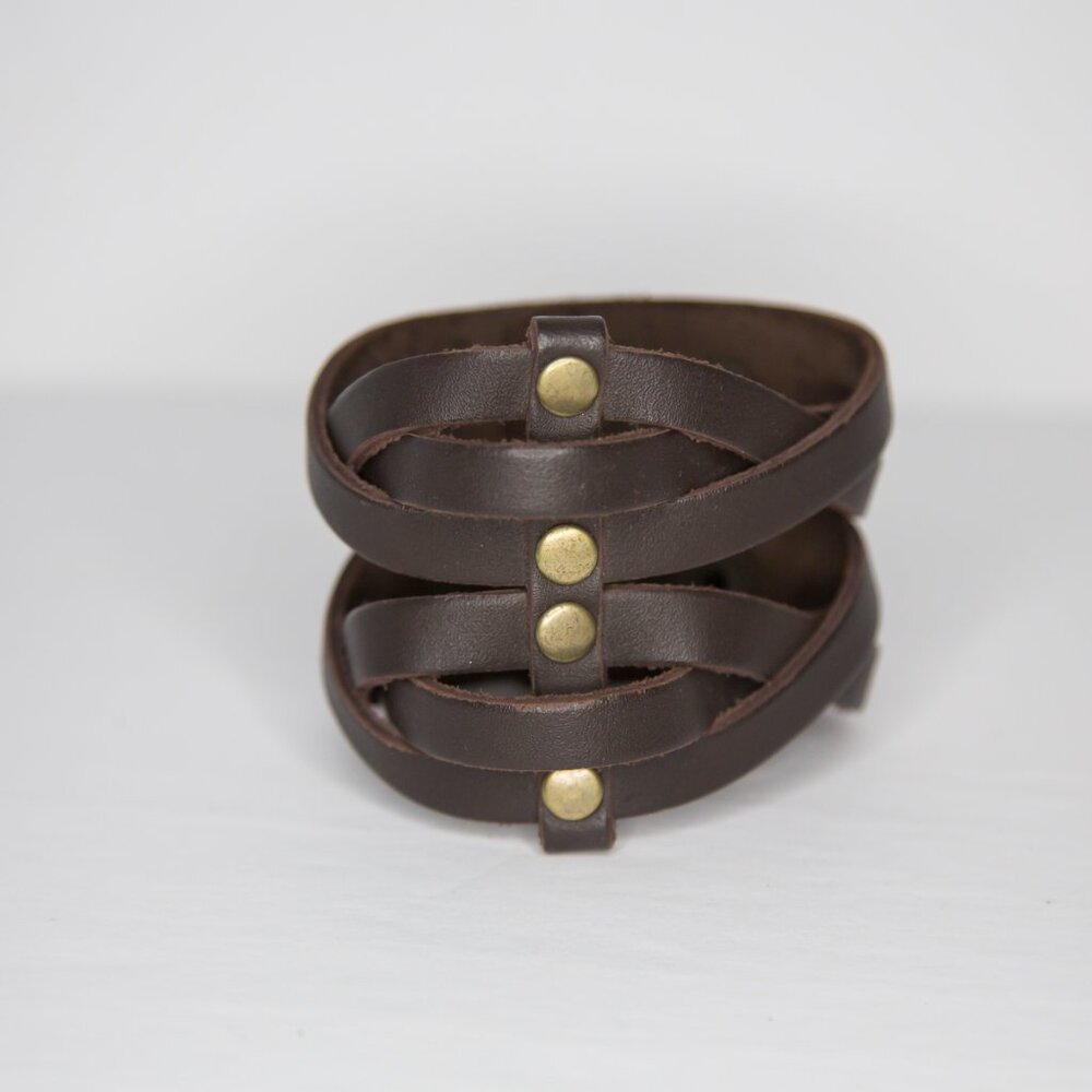 SOLD Viking Punk Boho Style Brown Woven Leather Cuff Snap Bracelet